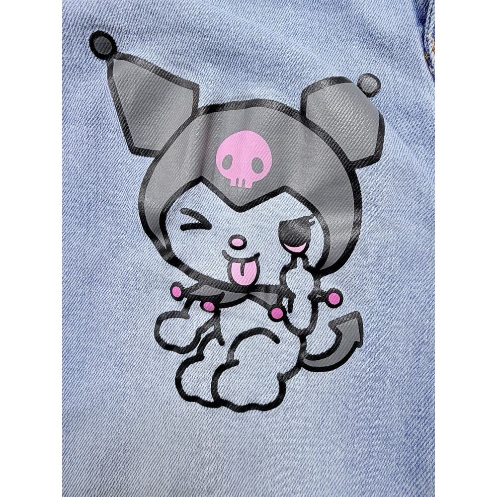 Sanrio Kuromi Wide Leg Jeans Light Wash Embroidered Graphic Women 30" Waist - Picture 13 of 13